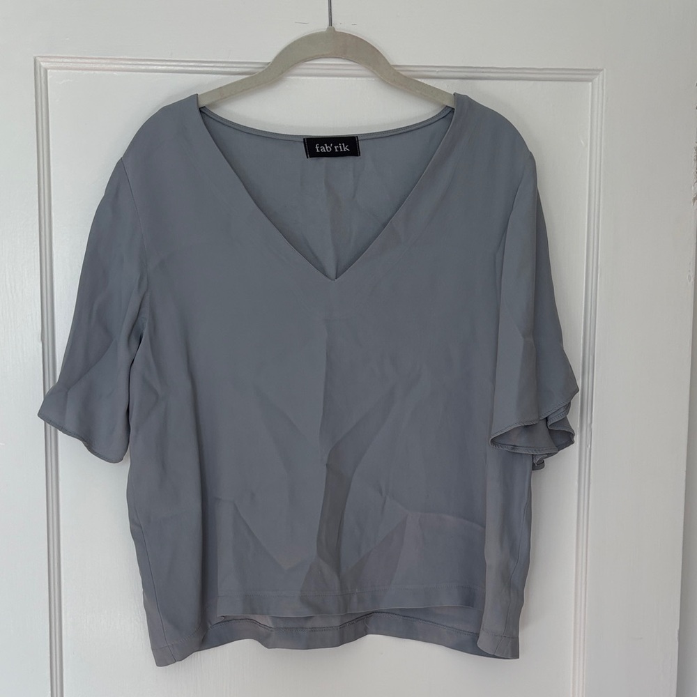 Fab'rik Women's Gray V-Neck Top with Flutter Sleeve
